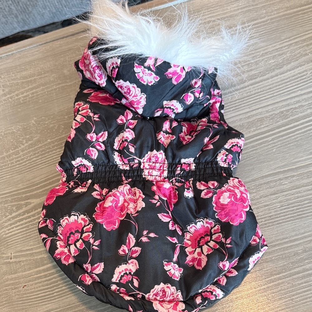 Floral Pink and Black Dog Coat - Picture 3 of 3